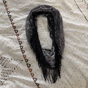 Black and Gray Fringe Scarf - Women's Accessory